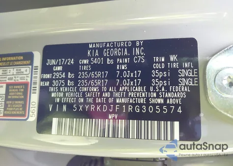 2024 Kia Sorento X-Pro Sx Prestige from USA, damaged, VIN 5XYRKDJF1RG305574